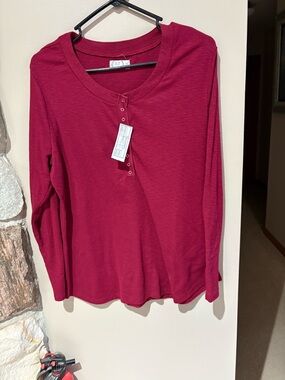 Maurices Red Ribbed V Neck Long Sleeve Henley Shirt Top Womens XXL